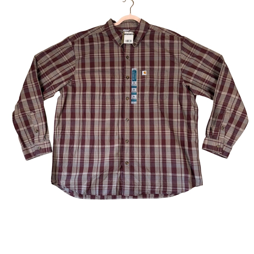 Carhartt Mens Relaxed Fit Plaid Button Down Shirt 2XL Burgundy 104444 224 NWT